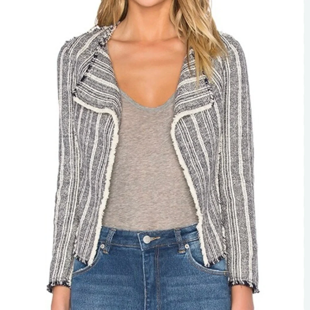 Derek Lam 10 Crosby Angled Lapel Tweed Jacket • Midnight Stripe • Size 4